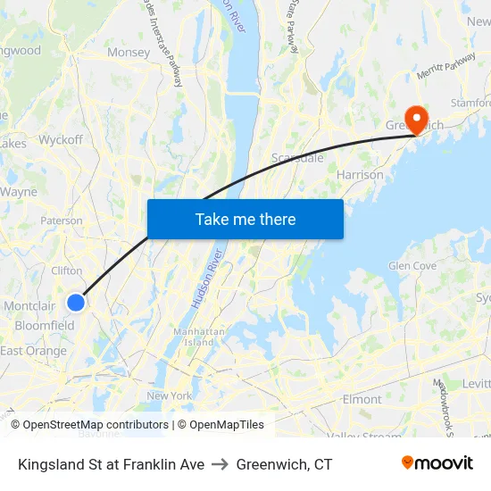 Kingsland St at Franklin Ave to Greenwich, CT map