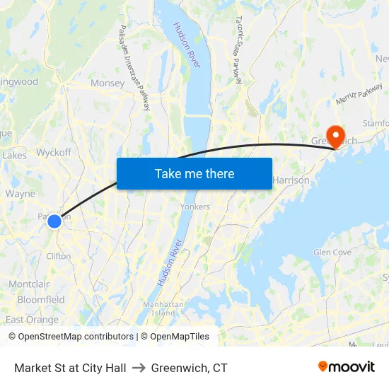 Market St at City Hall to Greenwich, CT map
