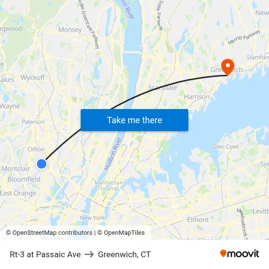 Rt-3 at Passaic Ave to Greenwich, CT map