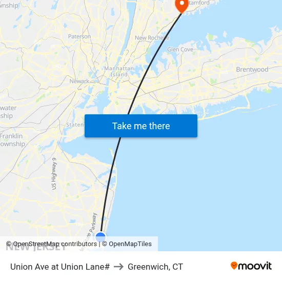 Union Ave at Union Lane# to Greenwich, CT map