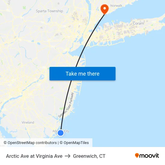 Arctic Ave at Virginia Ave to Greenwich, CT map