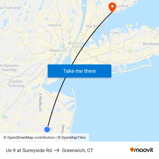 Us-9 at Sunnyside Rd to Greenwich, CT map