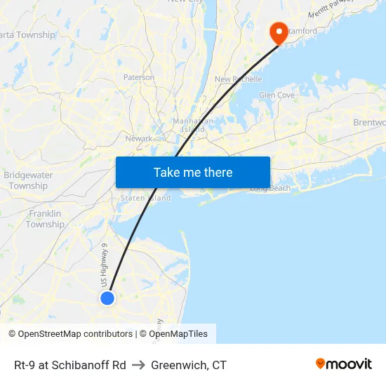 Rt-9 at Schibanoff Rd to Greenwich, CT map