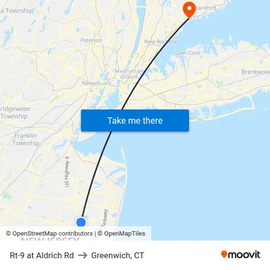 Rt-9 at Aldrich Rd to Greenwich, CT map