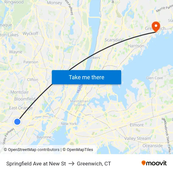 Springfield Ave at New St to Greenwich, CT map