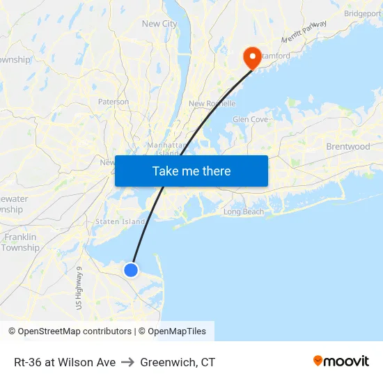 Rt-36 at Wilson Ave to Greenwich, CT map