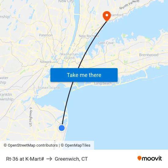 Rt-36 at K-Mart# to Greenwich, CT map