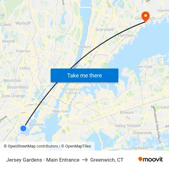 Jersey Gardens - Main Entrance to Greenwich, CT map