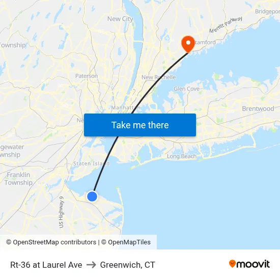 Rt-36 at Laurel Ave to Greenwich, CT map