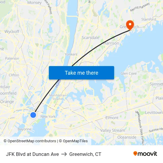 JFK Blvd at Duncan Ave to Greenwich, CT map