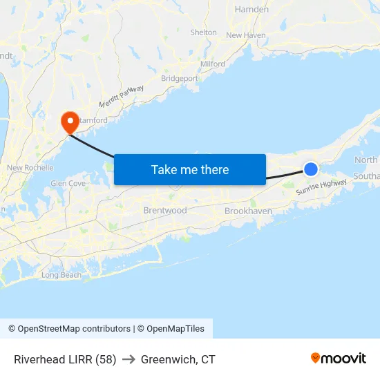Riverhead LIRR (58) to Greenwich, CT map