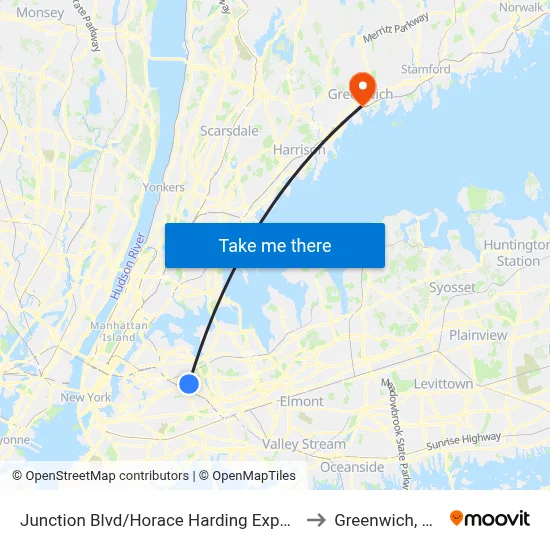 Junction Blvd/Horace Harding Expwy to Greenwich, CT map