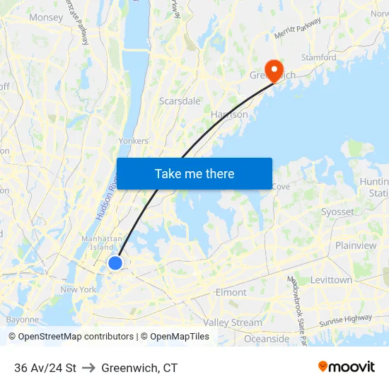 36 Av/24 St to Greenwich, CT map