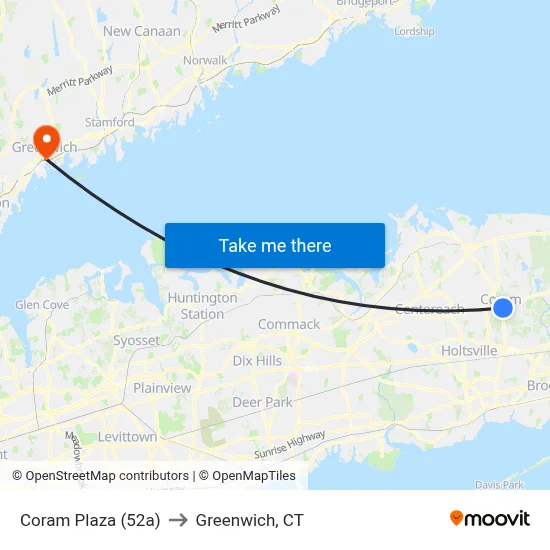 Coram Plaza (52a) to Greenwich, CT map