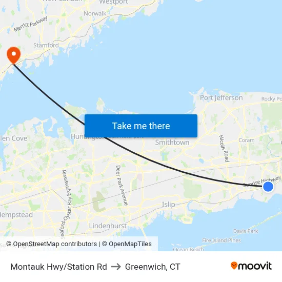 Montauk Hwy/Station Rd to Greenwich, CT map