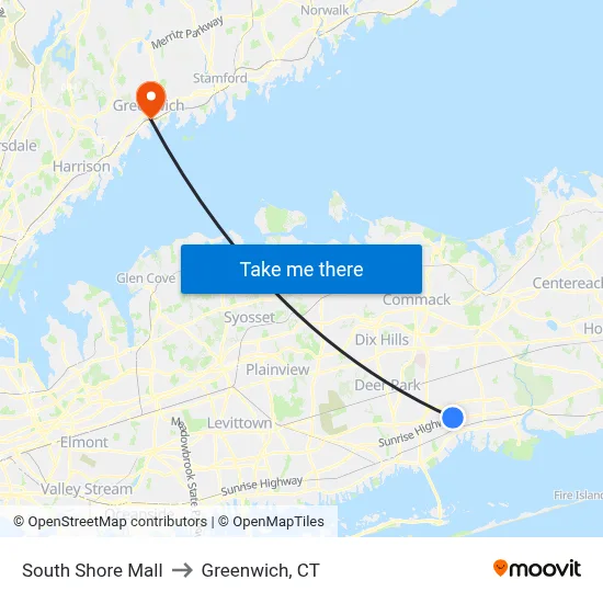 South Shore Mall to Greenwich, CT map