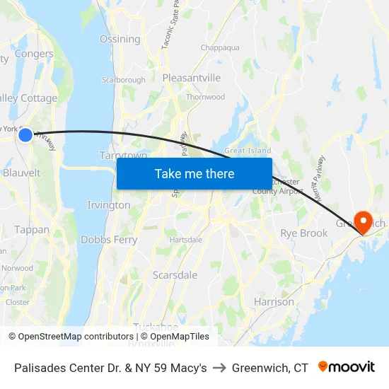 Palisades Center Dr. & NY 59 Macy's to Greenwich, CT map