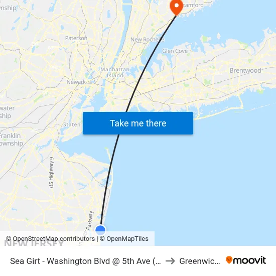 Sea Girt - Washington Blvd @ 5th Ave (Northbound) to Greenwich, CT map