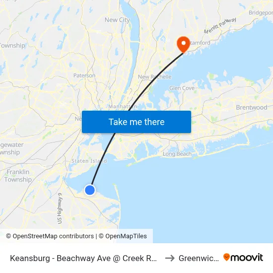 Keansburg -  Beachway Ave @ Creek Rd (Northbound) to Greenwich, CT map
