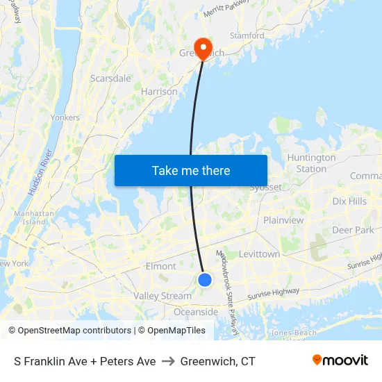 S Franklin Ave + Peters Ave to Greenwich, CT map