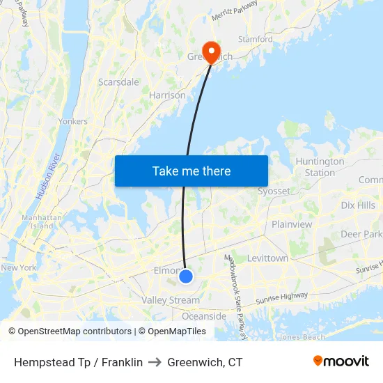 Hempstead Tp / Franklin to Greenwich, CT map