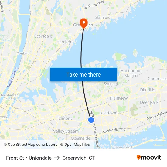 Front St / Uniondale to Greenwich, CT map