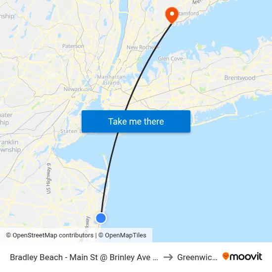 Bradley Beach - Main St @ Brinley Ave (Southbound) to Greenwich, CT map