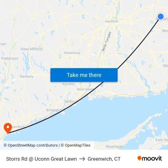 Storrs Rd @ Uconn Great Lawn to Greenwich, CT map