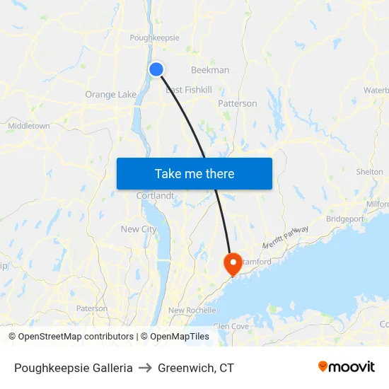 Poughkeepsie Galleria to Greenwich, CT map
