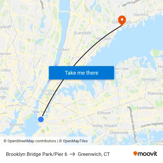 Brooklyn Bridge Park/Pier 6 to Greenwich, CT map