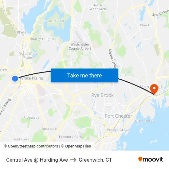 Central Ave @ Harding Ave to Greenwich, CT map
