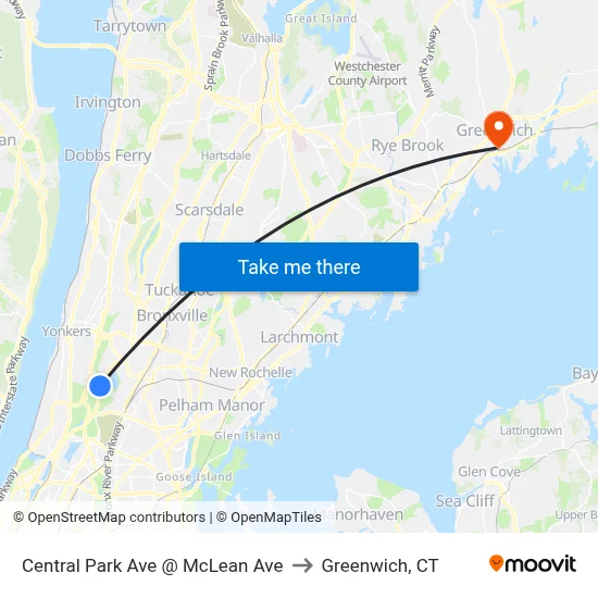 Central Park Ave @ McLean Ave to Greenwich, CT map