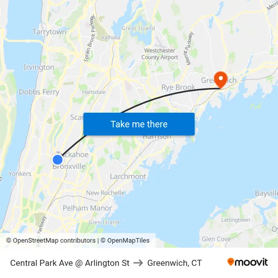 Central Park Ave @ Arlington St to Greenwich, CT map