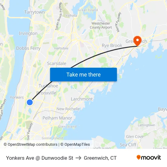 Yonkers Ave @ Dunwoodie St to Greenwich, CT map