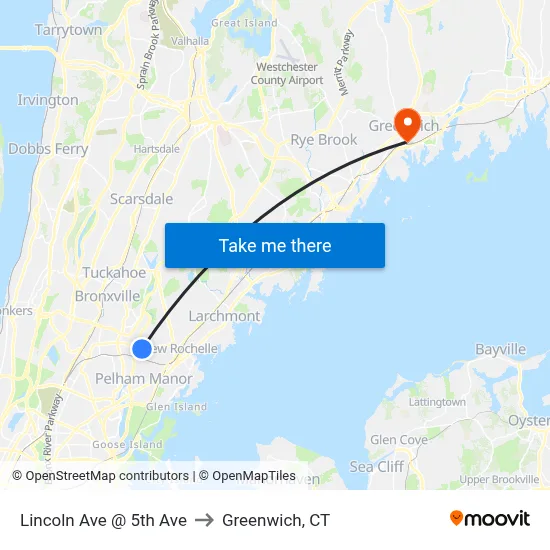 Lincoln Ave @ 5th Ave to Greenwich, CT map