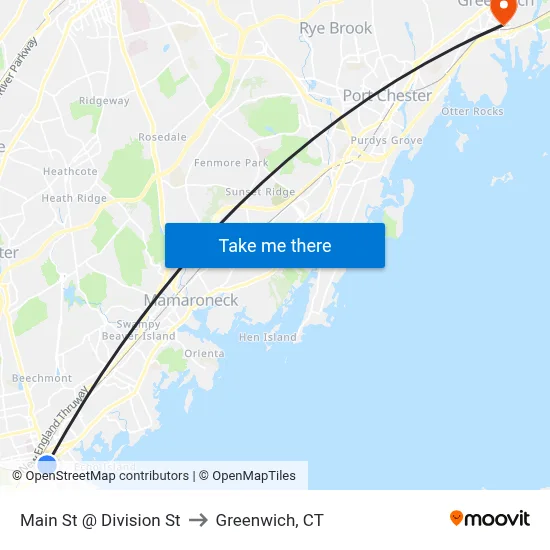 Main St @ Division St to Greenwich, CT map