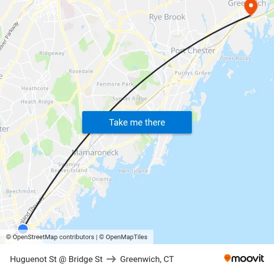 Huguenot St @ Bridge St to Greenwich, CT map