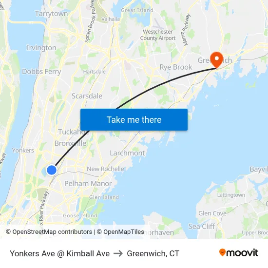 Yonkers Ave @ Kimball Ave to Greenwich, CT map