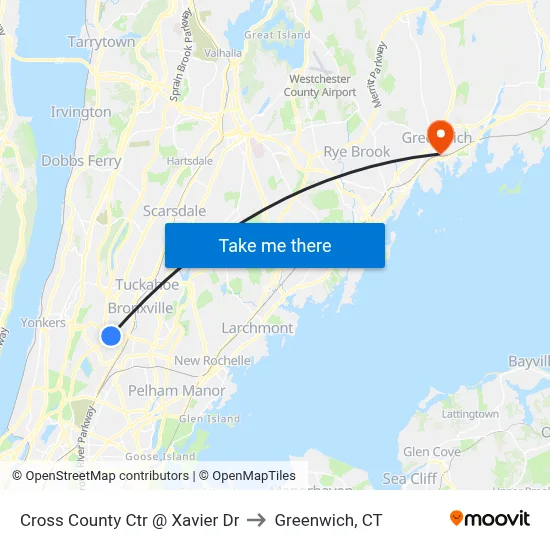 Cross County Ctr @ Xavier Dr to Greenwich, CT map