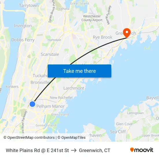 White Plains Rd @ E 241st St to Greenwich, CT map
