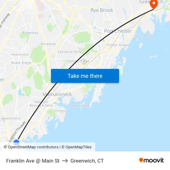 Franklin Ave @ Main St to Greenwich, CT map