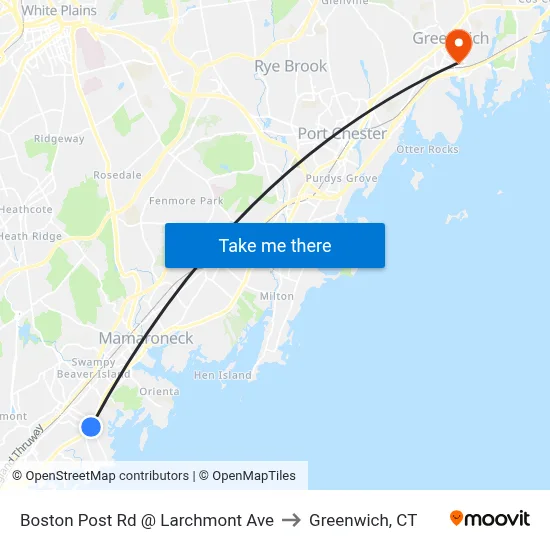 Boston Post Rd @ Larchmont Ave to Greenwich, CT map