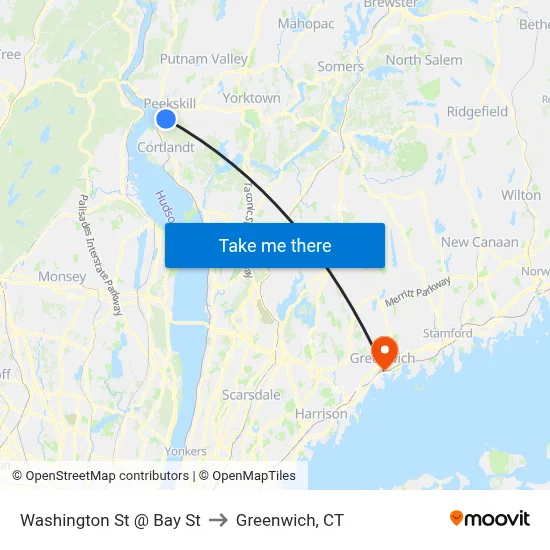 Washington St @ Bay St to Greenwich, CT map