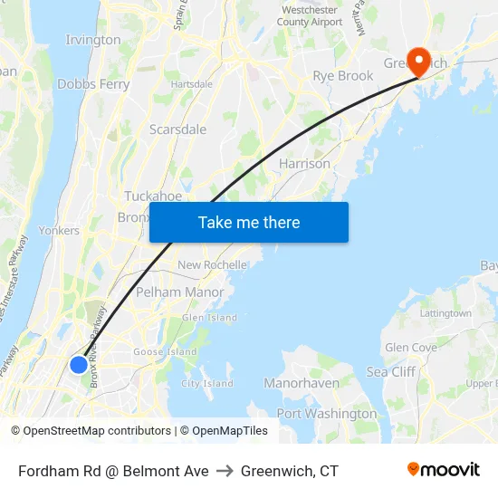 Fordham Rd @ Belmont Ave to Greenwich, CT map