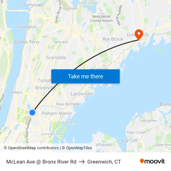 McLean Ave @ Bronx River Rd to Greenwich, CT map