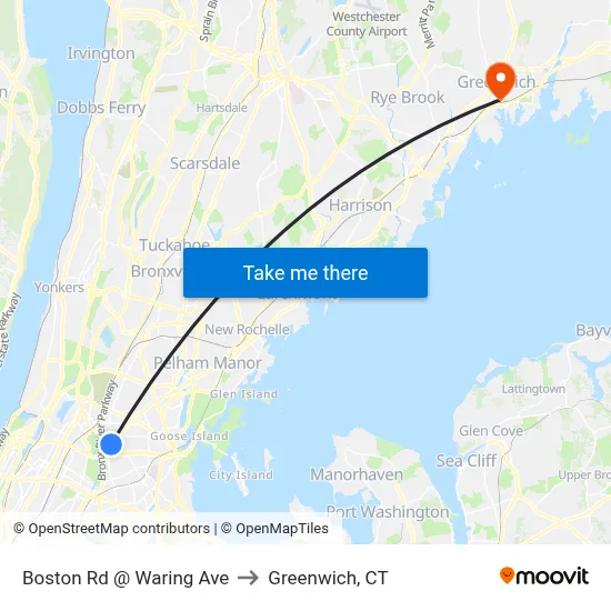 Boston Rd @ Waring Ave to Greenwich, CT map