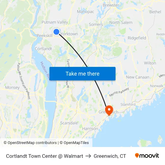 Cortlandt Town Center @ Walmart to Greenwich, CT map