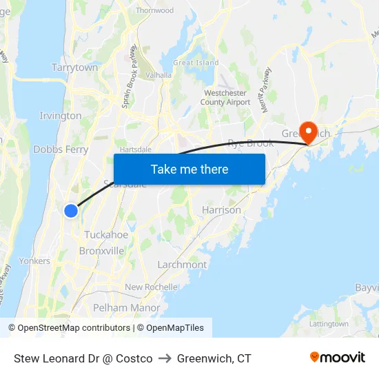 Stew Leonard Dr @ Costco to Greenwich, CT map
