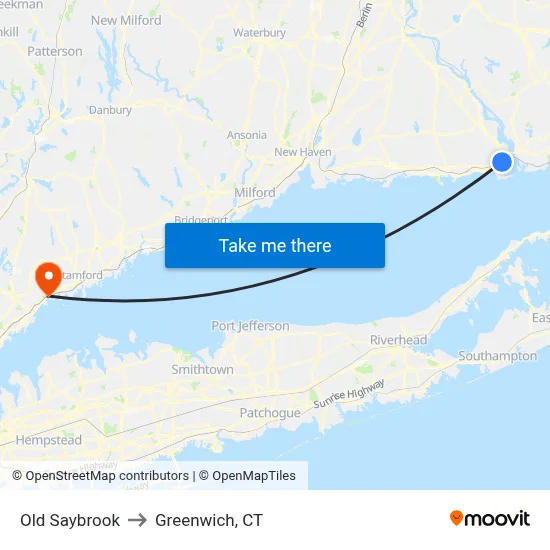 Old Saybrook to Greenwich, CT map