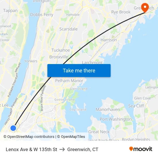 Lenox Ave & W 135th St to Greenwich, CT map